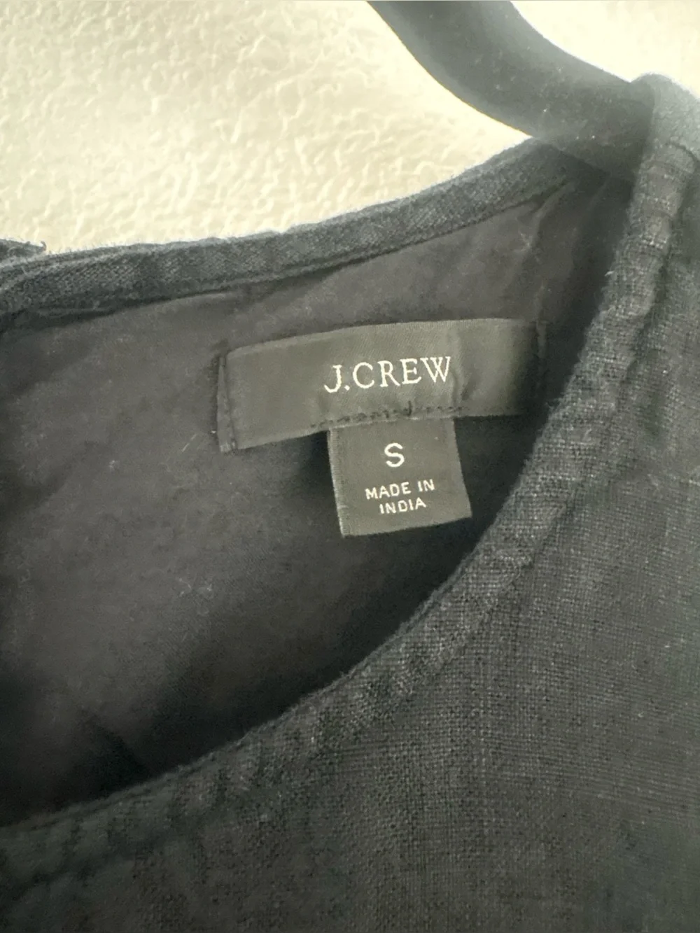 J.Crew sleeveless black shift dress with a high round neckline 100% linen size S